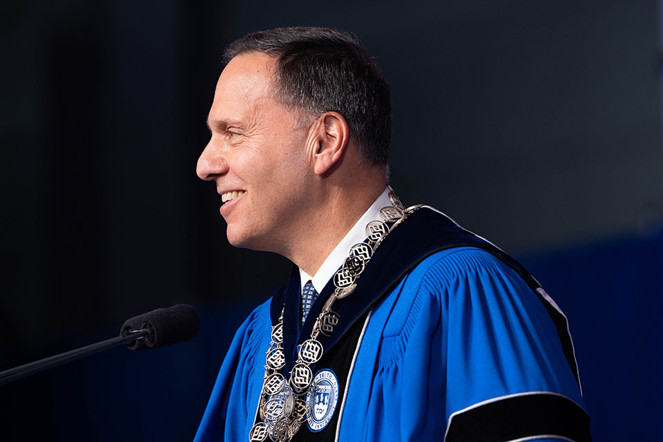 President Ron Liebowitz delivers remarks at the podium